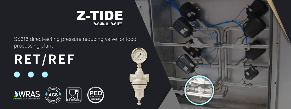 Z-Tide wras and acs certified direct-acting pressure reducing valve for food processing plant in Denmark
